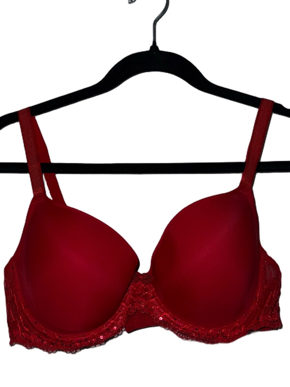 Wacoal Red Lace Underwire T-Shirt Bra Lace Sequins Size 36D